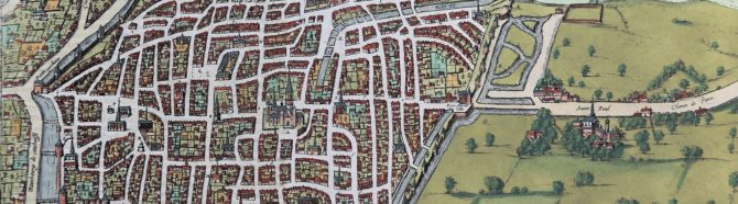 Old map of Rouen by Braun and Hogenberg (Civitates Orbis Terrarum, detail, 1585